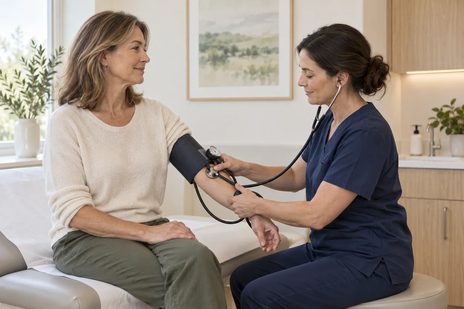 Adult patient having an upper-arm blood pressure check