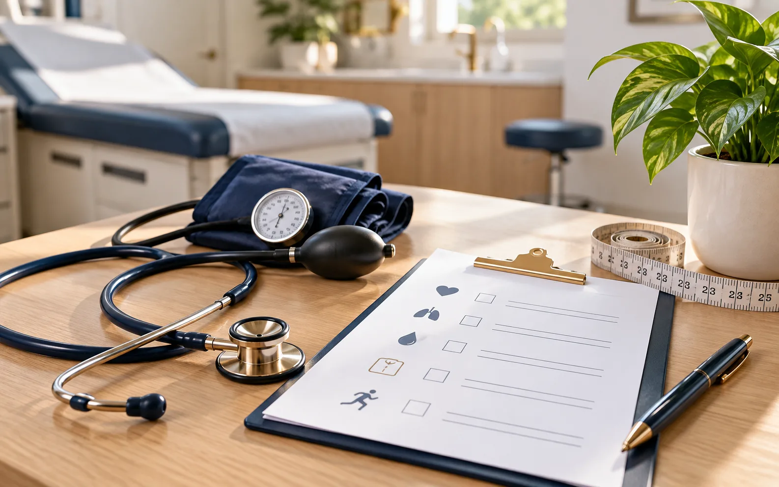 Preventive screening equipment arranged in a modern exam room